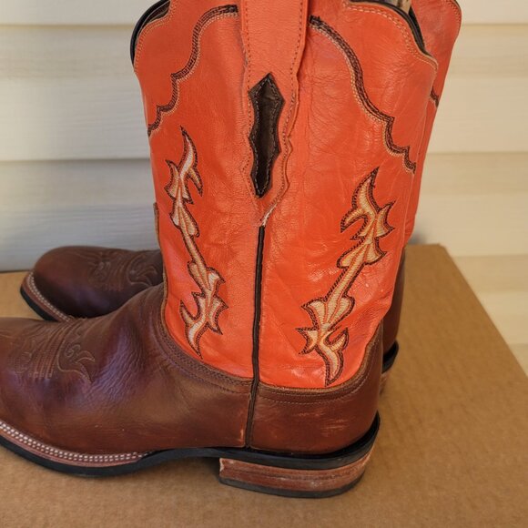 Lucchese 2000 Orange Brown Leather Embroidered Cowgirl Western Boots Women 10 B - Picture 4 of 16